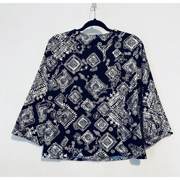 Coldwater Creek Jacket Womens 10 Tile Stamp Print Button Front Lined Black White - Picture 4 of 7